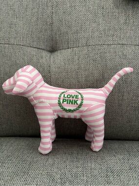 PINK Victoria's Secret Pink & White Striped Dog Plush Accent